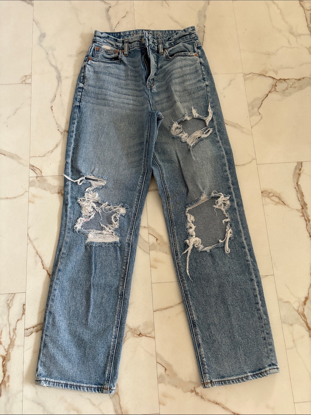 American Eagle Outfitters Distressed Boyfriend Jeans - Faded Blue